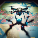 alt_text: A drone hovers over a U.S. political map, symbolizing its impact on national politics.