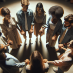 alt_text: A diverse group joins hands in prayer, symbolizing unity through Christianity and community.