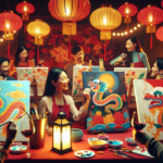 "alt_text": "People painting and sipping wine at a festive Chinese New Year event."