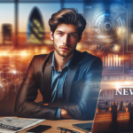 alt_text: Geometric shapes representing tech data, with icons for business and reporting.