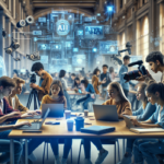 alt_text: "AI-themed illustration of media and communication tools highlighting technology integration."