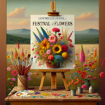 alt_text: Vibrant flower sculptures and art installations adorn a bustling festival setting.