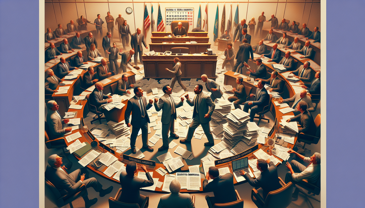 alt_text: Lawmakers in Minnesota's legislature engaged in intense discussion amid rising tension.